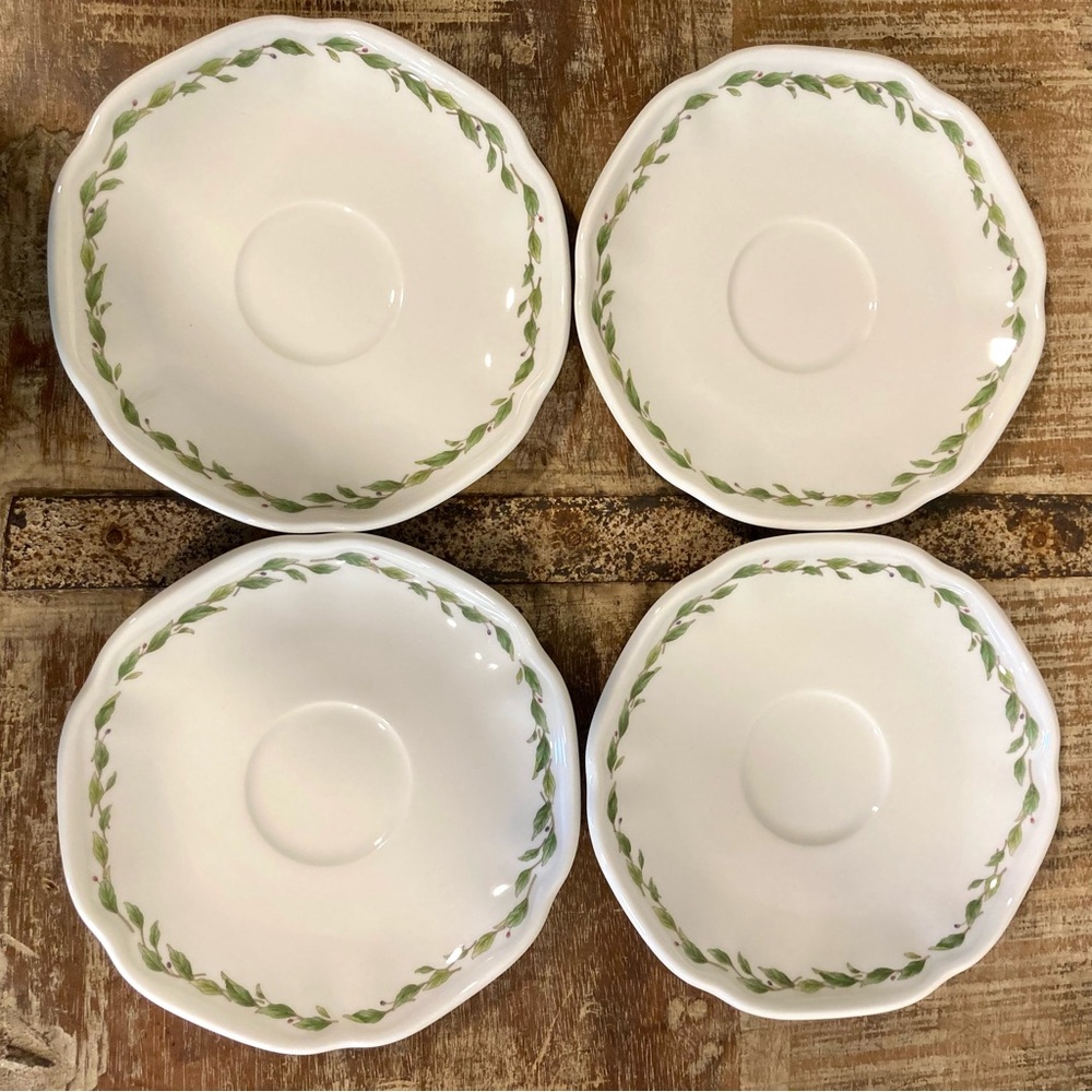 Noritake Casual Gourmet Garden Set of 4 Saucers 7940/1 6.5” Green Leaf Design - Picture 3 of 12